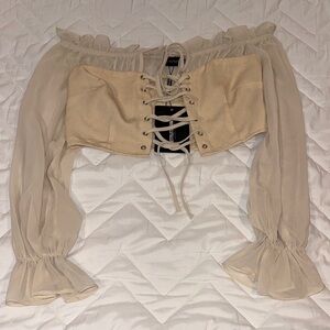 PrettyLittleThing Cream Off-Shoulder Crop Top